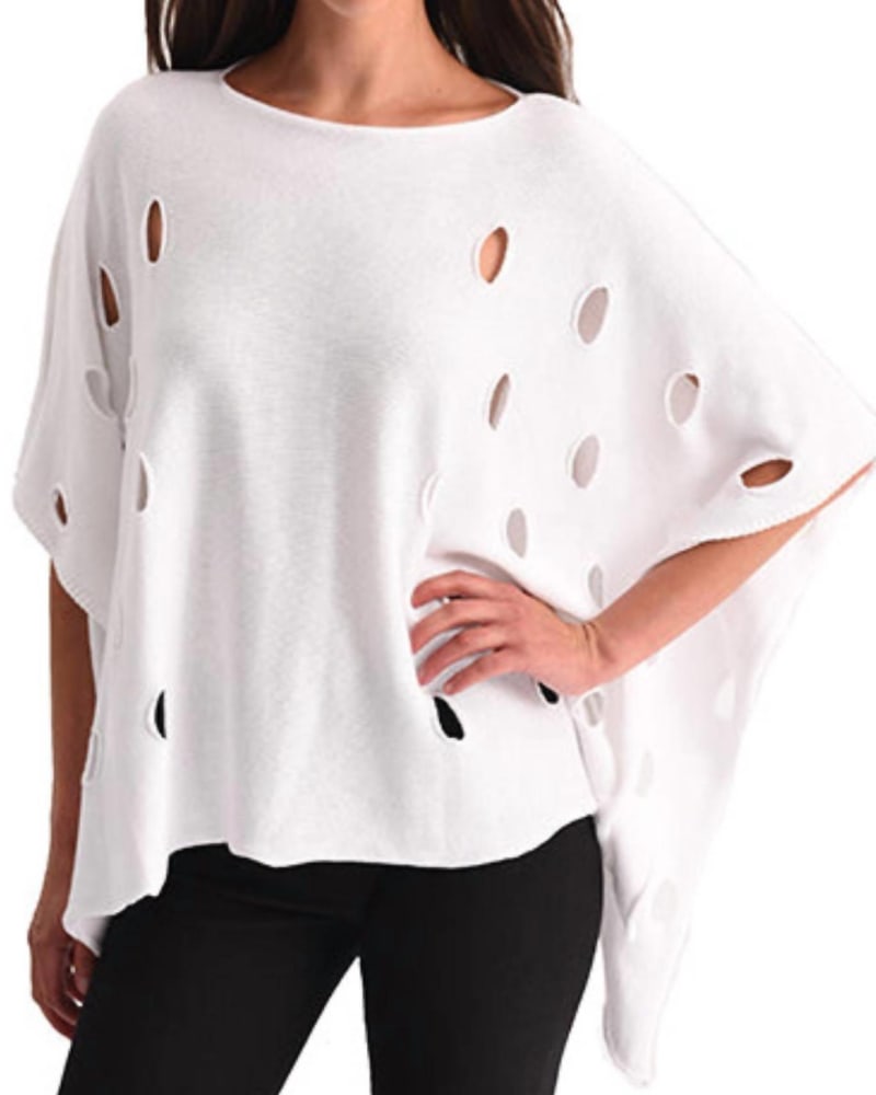 Front of a model wearing a size LG Cut Out Poncho in White in White by ANGEL. | dia_product_style_image_id:327345